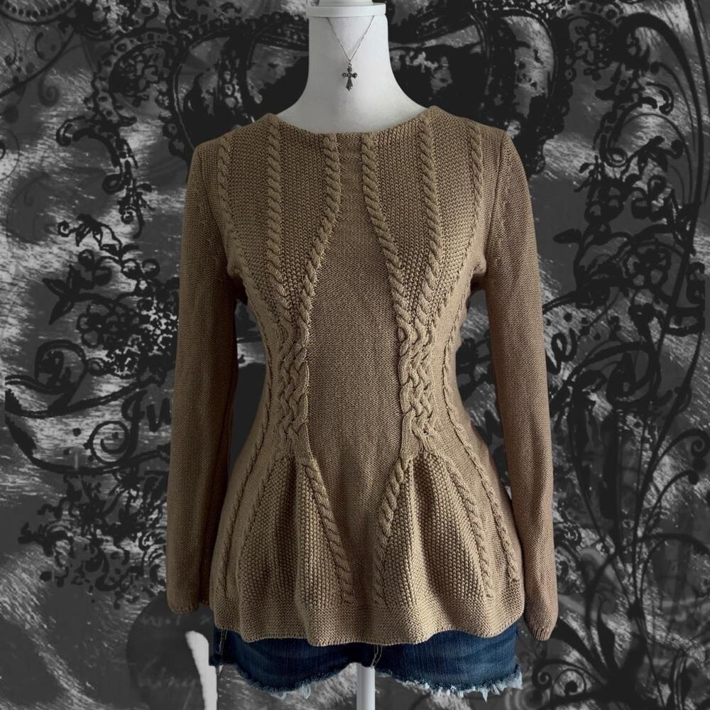elevated basic nude sand glitter knit long sleeve sweater